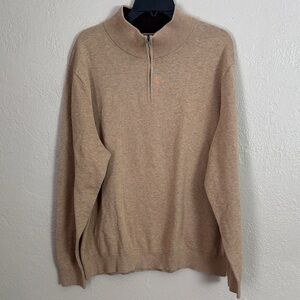 Lands End Sweater Mens XXL 50-52 Fine Gauge 100% Supima Cotton Quarter Zip Tan